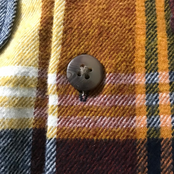 Men’s Plaid Flannel Button-Up Shirt – Yellow Brown Navy Check, Soft Brushed Cott - Picture 9 of 14